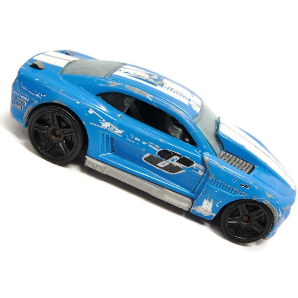 Battered Blue Racer Hot Wheels Diecast Car With White Stripes & Black Wheels Pre